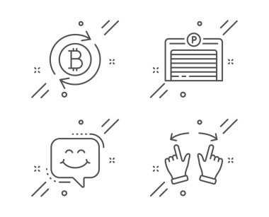 Smile sohbet, Otopark garaj ve Bitcoin simgeleri ayarlayın yenileyin. Hareket işaretini taşıyın. Vektör