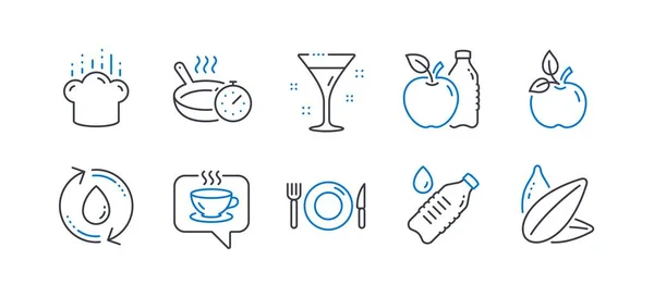 Set di icone per cibi e bevande, come Riempire l'acqua, Eco food, Borraccia. Vettore — Vettoriale Stock