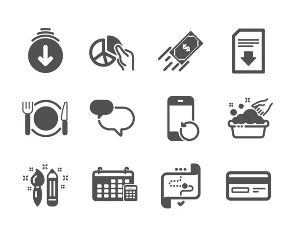 Conjunto de iconos de negocios, tales como teléfono de recuperación, ruta de destino, gráfico de pastel. Vector — Vector de stock