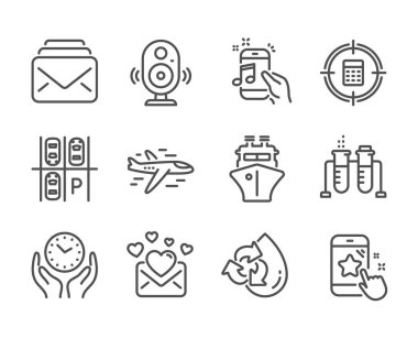 Hesap makinesi hedefi, Love mail, Geri Dönüşüm suyu gibi Teknoloji simgeleri kümesi. Vektör