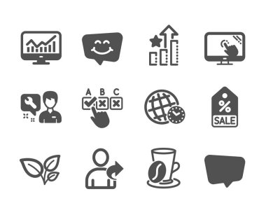 Set of Business icons, such as Statistics, Chat message, Leaves. Vector clipart