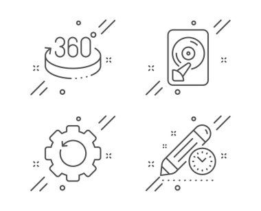 Kurtarma dişli, Hdd ve 360 derece simgeleri ayarlayın. Proje son başvuru tarihi işareti. Yedekleme bilgileri, Bellek diski, Tam döndürme. Vektör