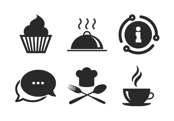 Voedsel iconen. Muffin Cupcake symbool. Vork, lepel. Vector — Stockvector