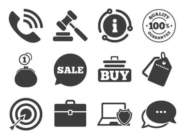 Compras en línea, comercio electrónico e iconos de negocios. Vector — Vector de stock