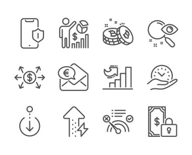 Seo istatistikleri, Büyüme grafiği, Euro para gibi Teknoloji simgeleri kümesi. Vektör