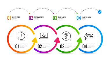 Zaman, Soru işareti ve Web Sitesi eğitim simgeleri ayarlayın. Quickstart kılavuz işareti. Vektör