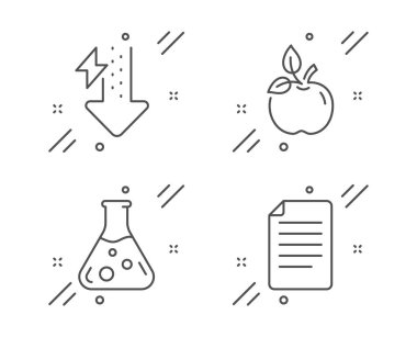 Eko gıda, Kimya laboratuvarı ve Enerji simgeleri ayarlayın düşer. Dosya işareti. Organik test, Laboratuvar, Güç kullanımı. Vektör