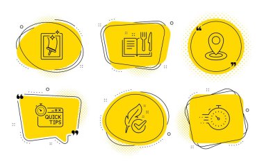 Yer, Tarif kitabı ve Hipoalerjenik test simgeleri ayarlayın. Hızlı ipuçları, Pencere temizleme ve Zamanlayıcı işaretleri. Vektör