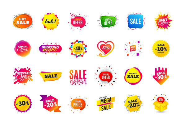 Sale banner badge. Special offer discount tags. Coupon shape templates. Best offer badge. Super discount icons. Vector