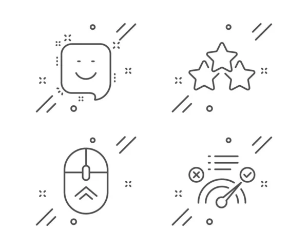 Ranking sterren, glimlach en veeg omhoog icons set. Juiste antwoord teken. Vector — Stockvector