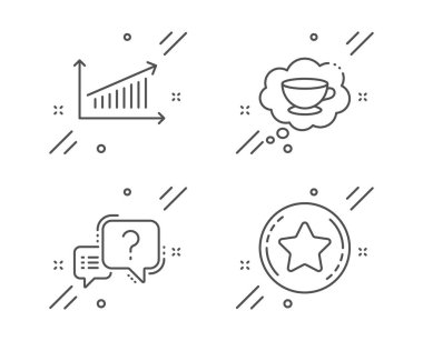Kahve fincanı, Grafik ve Soru işareti simgeleri ayarlanır. Sadakat işareti. Kabarcık düşünün, Sunum grafik, Quiz sohbet. Vektör
