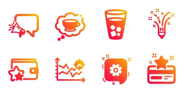 Megafon, Zahnrad und SEO-Analysesymbole gesetzt. Inspiration, Kaffeetasse und Treueprogramm Zeichen. Vektor — Stockvektor
