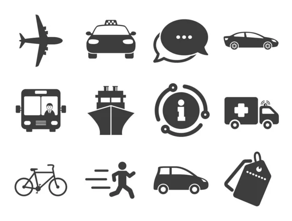 Iconos de transporte. Señales de coche, bicicleta, autobús y taxi. Vector — Vector de stock