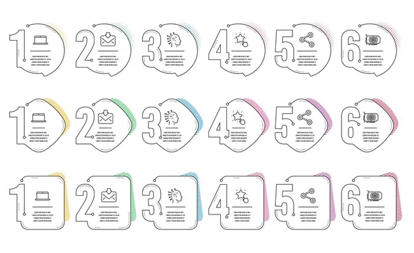 Kunstmatige intelligentie, inkomende e-mail en delen icons set. Laptop, GPU en ranking ster tekenen. Vector — Stockvector