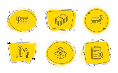 Online muhasebe, Gelir para ve Cashback simgeleri ayarlayın. Satış, Dolar ve Muhasebe raporu işaretleri. Vektör