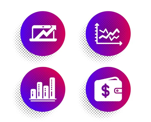Grafico grafico, diagramma di vendita e diagramma grafico icone impostate. Firma del portafoglio Dollaro. Vettore — Vettoriale Stock