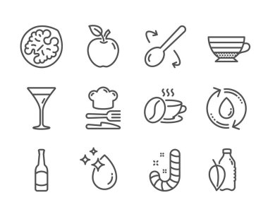 Gıda, Pişirme kaşığı, Martini cam gibi Yiyecek ve içecek simgeleri, set. Vektör