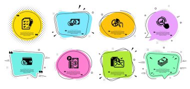 Dolar, Muhasebe raporu ve Pasta grafik simgeleri ayarlanır. Grafik grafik, Satın alma aksesuar ve Dolar para işaretleri. Vektör