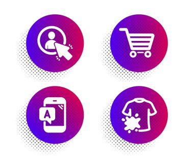 Kullanıcı, Ab testi ve Market satış simgeleri ayarlandı. Kirli tişört tabelası. Proje yöneticisi, Telefon testi, Müşteri satın alma. Vektör