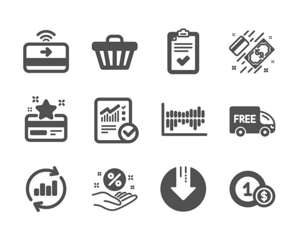 Set of Finance icons, such as Shop cart, Free delivery, Usd coins. Vector