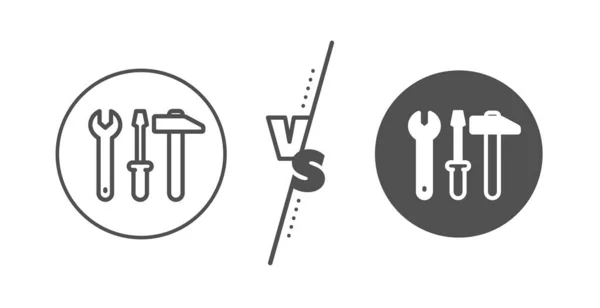 Moersleutel, hamer en schroevendraaier lijn icoon. Reparatie service Sign. Vector — Stockvector