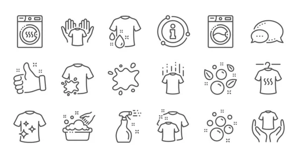 Laundry line icons. Dryer, Washing machine and dirt shirt. Linear set. Vector — Stock Vector