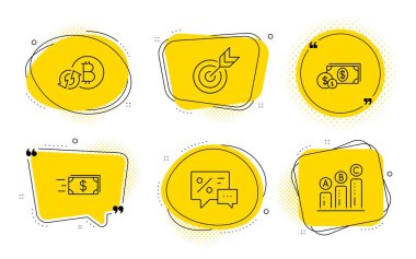 İndirimler, Hedef ve Dolar para simgeleri ayarlayın. Para transferi, Bitcoin ve Grafik grafik işaretlerini yenileyin. Vektör