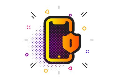 Akıllı telefon koruma simgesi. Telefon kalkanı işareti. Mobil cihaz. Vektör