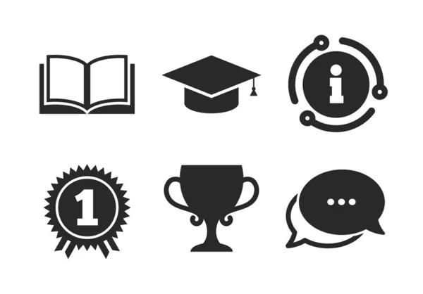 Iconos de graduación. Libro de educación símbolo. Vector — Vector de stock