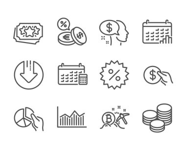 Pay, Download oku, Bitcoin madenciliği gibi Finans simgeleri kümesi. Vektör