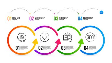 İndir ok, Cogwheel ve Teknik dokümantasyon simgeleri ayarlayın. 360 derece işareti. Vektör