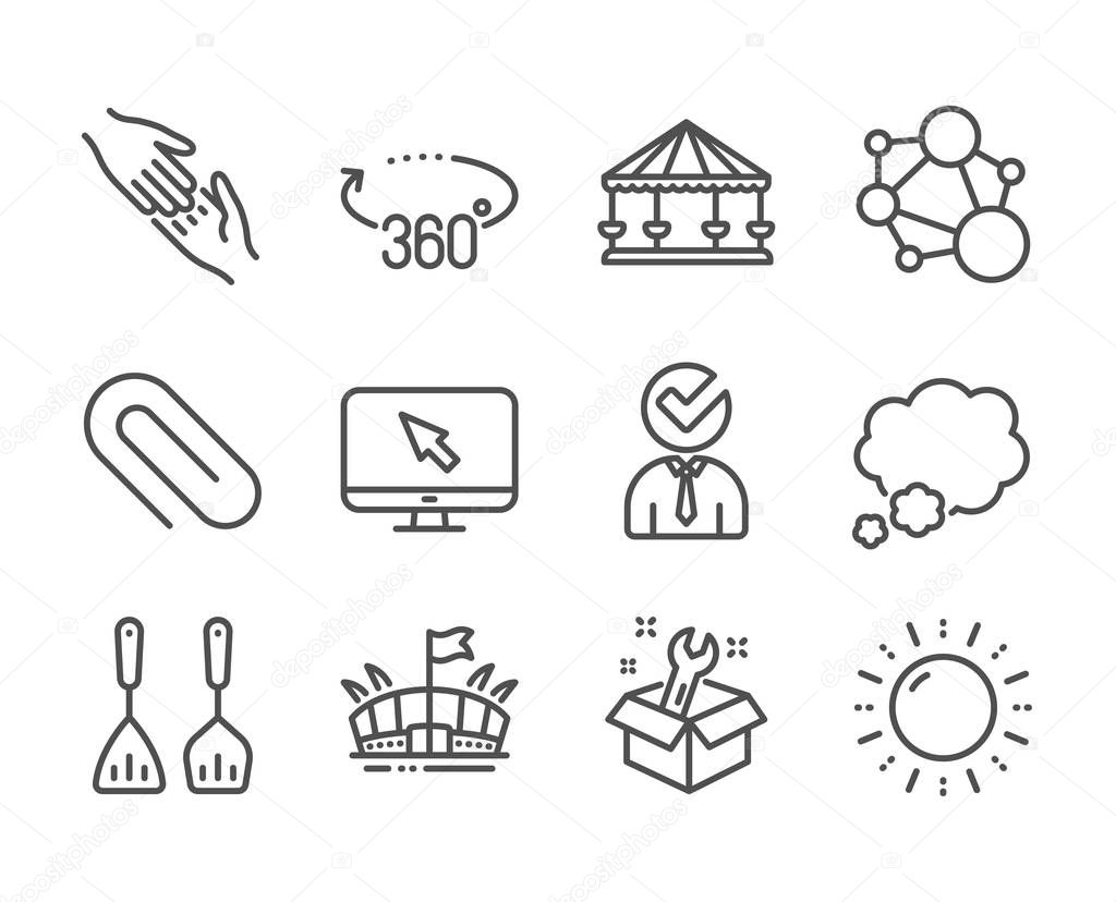 Set of Business icons, such as Carousels, Paper clip, Cooking cutlery. Vector