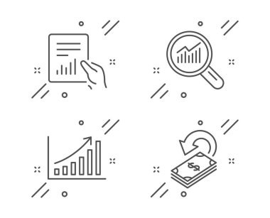 Veri analizi, Belge ve Grafik grafik simgeleri ayarlayın. Cashback işareti. Vektör