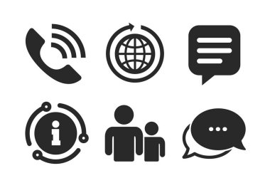 Bir grup insan ve telefon görüşmesi. Konuşma balonu. Vektör