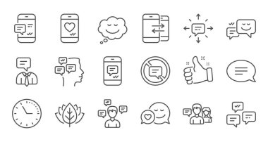 İleti ve Iletişim simgeleri. Grup sohbeti, konuşma balonu ve SMS. doğrusal simge seti. Vektör