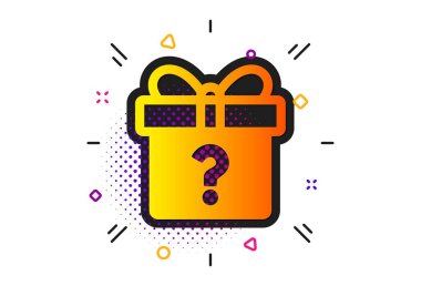 Soru işareti simgesi olan hediye kutusu. Mevcut. Vektör