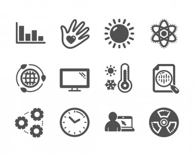 Gears, Weather termometresi, Histogram gibi Bilim simgeleri kümesi. Vektör