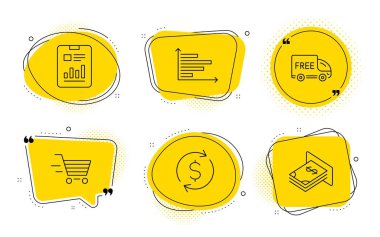 Teslimat alışveriş, Ücretsiz teslimat ve Yatay grafik simgeleri ayarlayın. Vektör