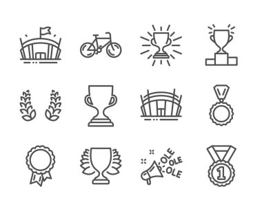 Arena stadyumu, Ödül Kupası, Arena gibi spor simgeleri seti. Vektör