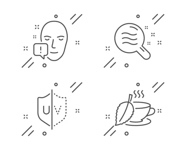 État de la peau, attention du visage et des icônes de protection Uv ensemble. Signe de thé menthe. Vecteur — Image vectorielle