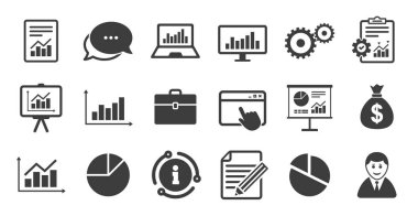 İstatistikler, Muhasebe ve Rapor simgeleri kümesi. Vektör