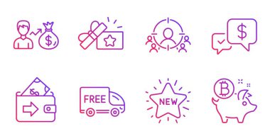 Sallary, Payment received and New star icons set. Free delivery, Loyalty gift and Business targeting signs. Vector clipart