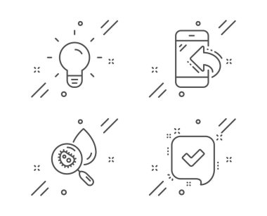 Ampul, Su analizi ve Gelen çağrı simgeleri ayarlayın. Onaylı işaret. Vektör