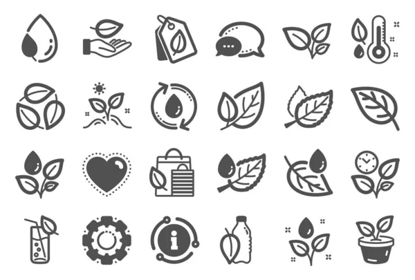 Iconos de plantas. Conjunto de iconos de hoja, planta en crecimiento y termómetro de humedad. Vector — Vector de stock