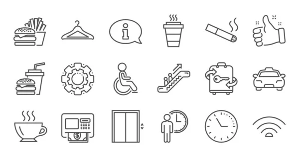 Icônes de ligne de services publics. Ascenseur, Taxi et Wifi. Ensemble d'icônes linéaires. Vecteur — Image vectorielle