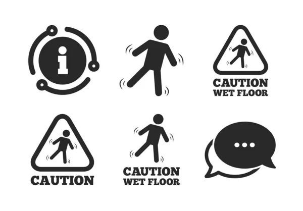 Caution wet floor icons. Human falling signs. Vector — Stock Vector