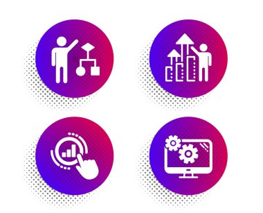 Grafik grafiği, Algoritma ve Çalışan sonuç simgeleri ayarlanır. Ayarlar işareti. Rapor alın, Geliştiriciler iş, Grafik. Vektör