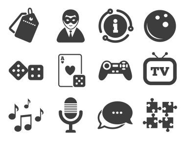 Entertainment icons. Game, bowling and puzzle. Vector