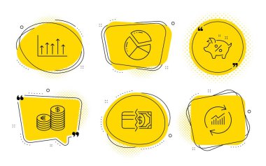 Para birimi, büyüme grafiği ve Pasta grafik simgeleri ayarlanır. Kredi yüzdesi, Ödeme yöntemleri ve Güncelleştir veri işaretleri. Vektör