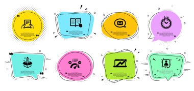 Geliştiriciler sohbet, Messenger ve Oku talimat simgeleri ayarlayın. Dosya, Zaman ve Satış diyagramı işaretlerini alın. Vektör